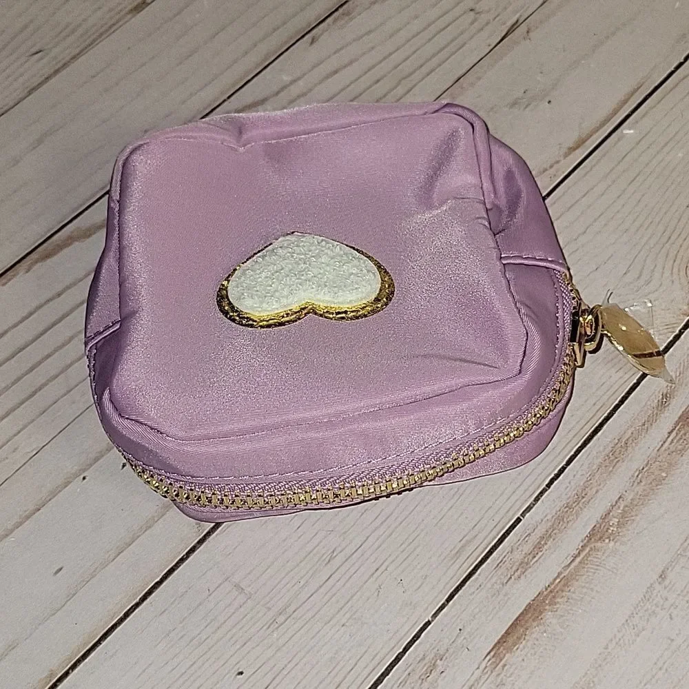 PINK LILY BOUTIQUE Heart Purple Patch Mini Travel Cosmetic Jewelry Pouch Bag